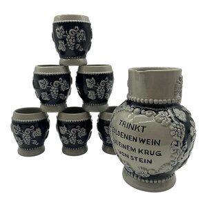 Marzi & Remy Vintage German Stoneware Seven Piece Wine Set Salt Glazed Collectib